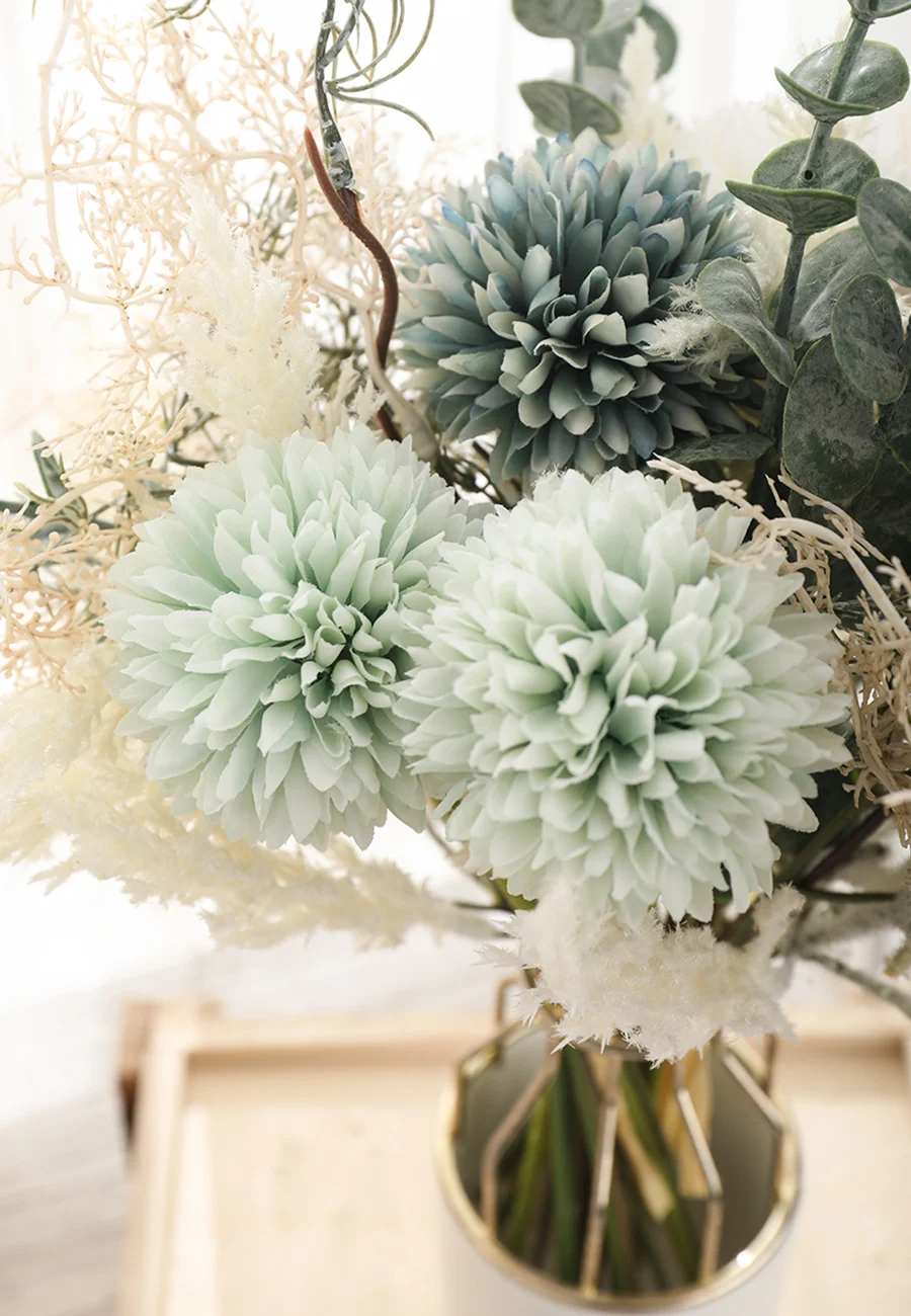 

White Artificial Flowers Dandelion Big Bouquet Autum Silk Plastic Fake Flower for Home Wedding Decoration Living Room Arrange