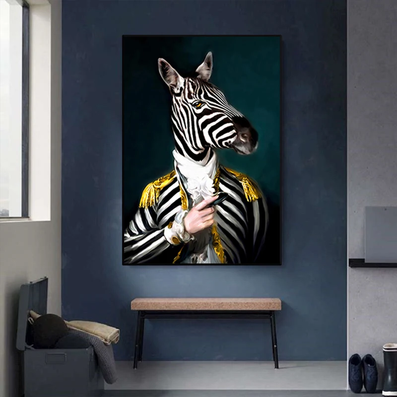 Horse Gentleman Canvas Wall Art Animal Cosplay Oil Painting Print Poster Modern Bedroom Decor Creativity Decorative Picture | Дом и сад