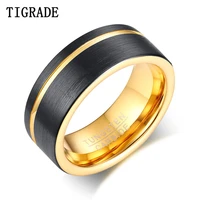 tigrade fashion men tungsten ring black brushed groove gold inside rings 8mm male wedding band engagement quality free shipping