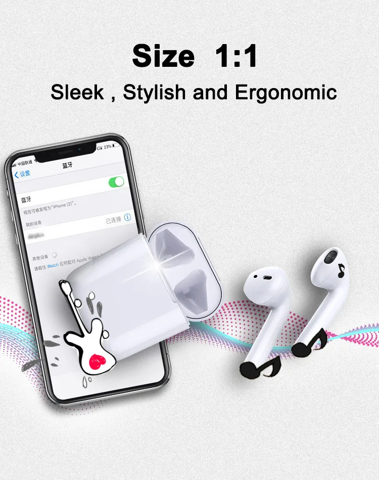 1:1 TWS беспроводные bluetooth наушники реплика для pods 2 наушники handfree шумоподавление в ухо Airplus-AI