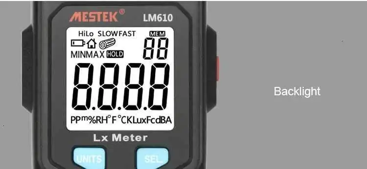 MESTEK, LM610, светильник, измеритель, 100000 люкс, Цифровой Люксметр, Luminance, люкс, Fc, тест, Макс, мин, осветители, фотометр
