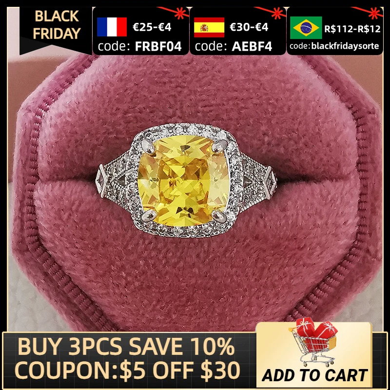 

2021 New Luxury Yellow Color 925 Sterling Silver Engagement Ring For Women Lady Anniversary Gift Jewelry Bulk Sell R5938