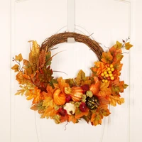 autumn wreath decorations 45cm hand made pumpkin wreath halloween harvest wreath with berries pumpkins maple leaves pine cones