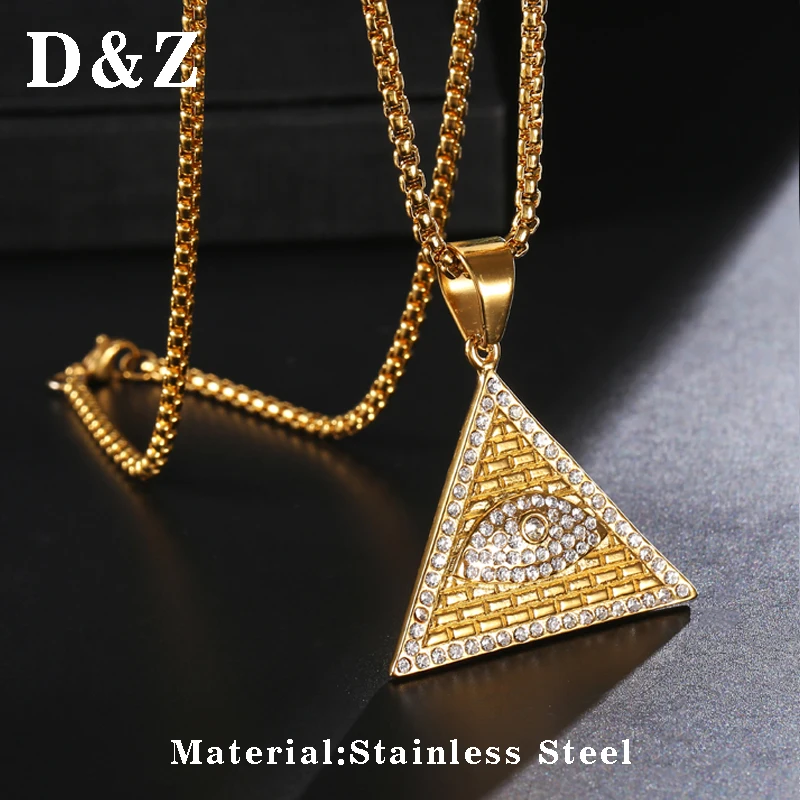D & Z Bling льдом Треугольники глаз иллюминатов кулон Цепочки и ожерелья для Для