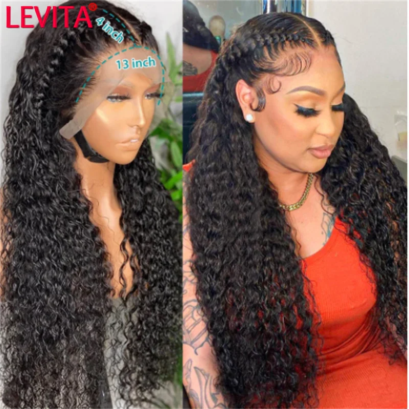 LEVITA Deep Wave Frontal Wig Brazilian Human Hair Wig Pre Plucked 30 Inch Lace Front Wigs For Women Deep Curly Lace Closure Wig