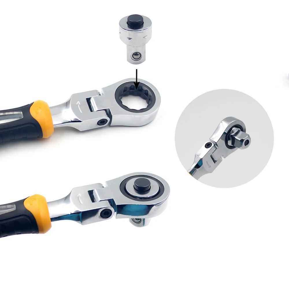 Трещоточный ключ 3 в 1 быстроразъемный Соединитель с поворотом на 180 градусов Флип