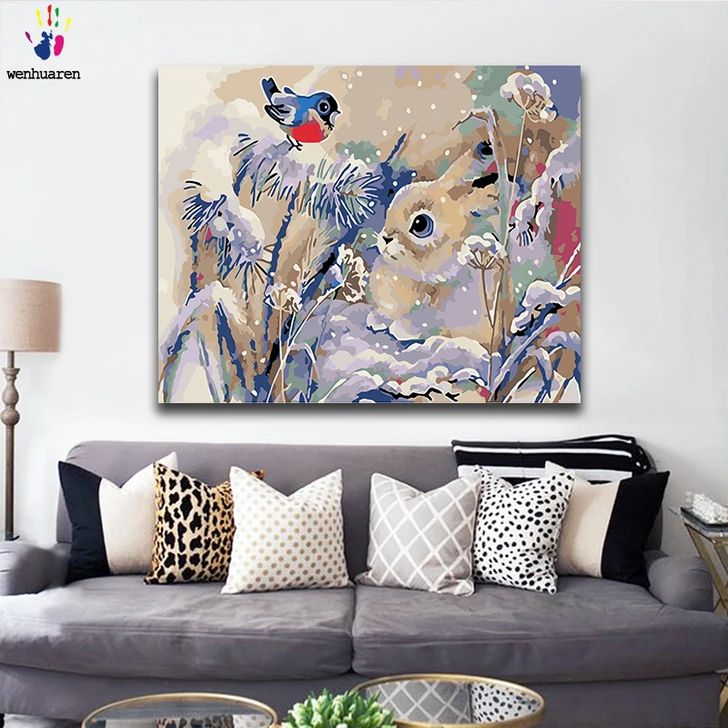 Diy краски по номерам картина живопись с комплектами кролик маленькая птица