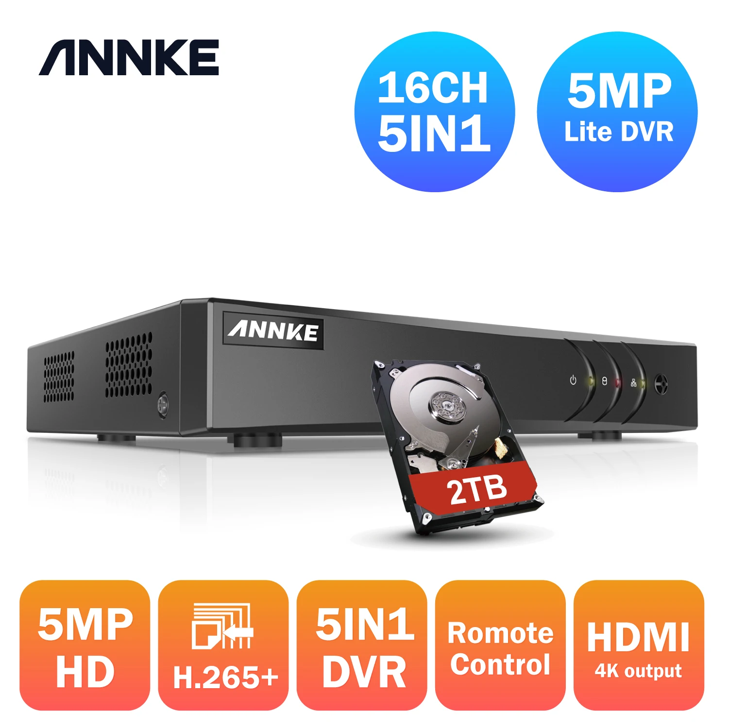 ANNKE 16CH 5MP 5in1 HD TVI CVI AHD IP безопасности DVR рекордер H.265 цифровой видеорегистратор
