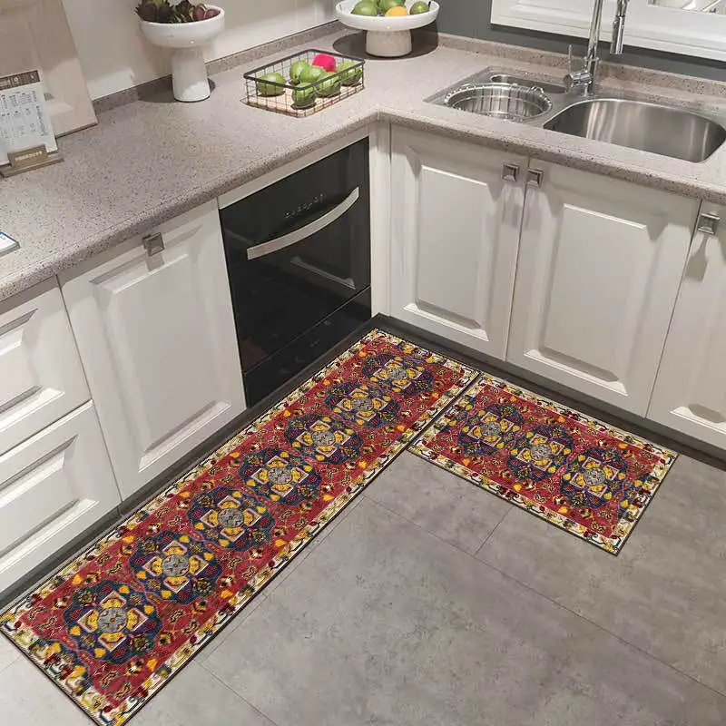 Новый Модный этнический цветочный синий зеленый красный золотой кухонный коврик