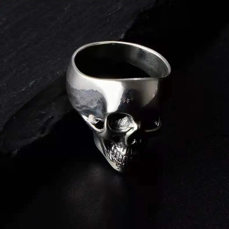 MetJakt Винтаж панк Для мужчин черепа твердый 925 пробы серебряные блестящие кольца