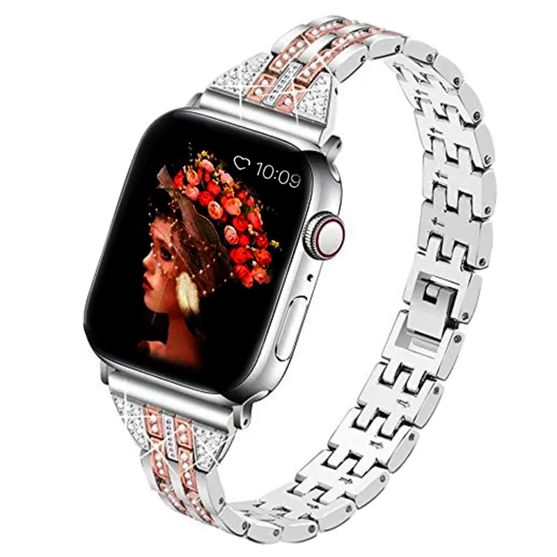 

Watchbands For Apple Watch SE 6 Band 44mm 40mm iWatch Series 5 4 Bling Stainless Steel Strap For Applewatch 3 Bands 42mm 38mm
