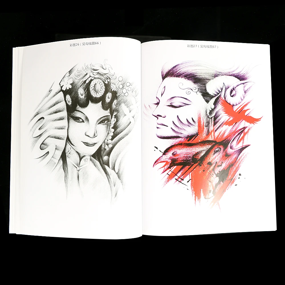 New Tattoo Book Colors Pattern Manuscript Full Cover Patterns of Skull Goddess Ghost Traditional Character for Body Art | Красота и