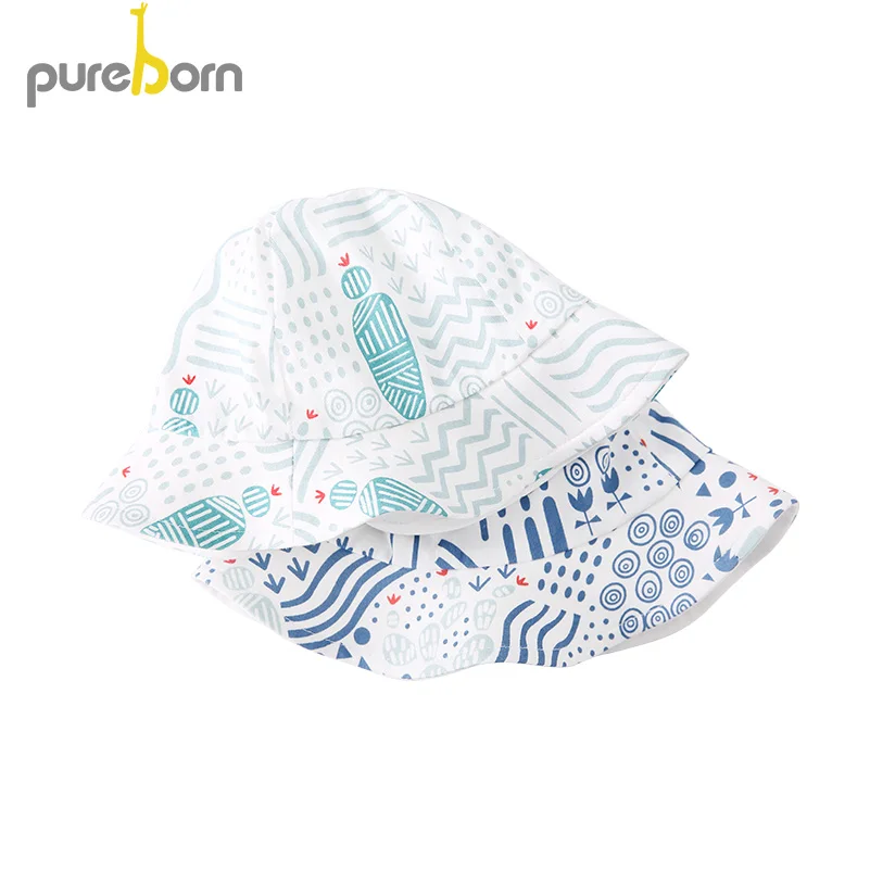 Pureborn/детская шапка для новорожденных Дышащая хлопковая детская Панама с принтом