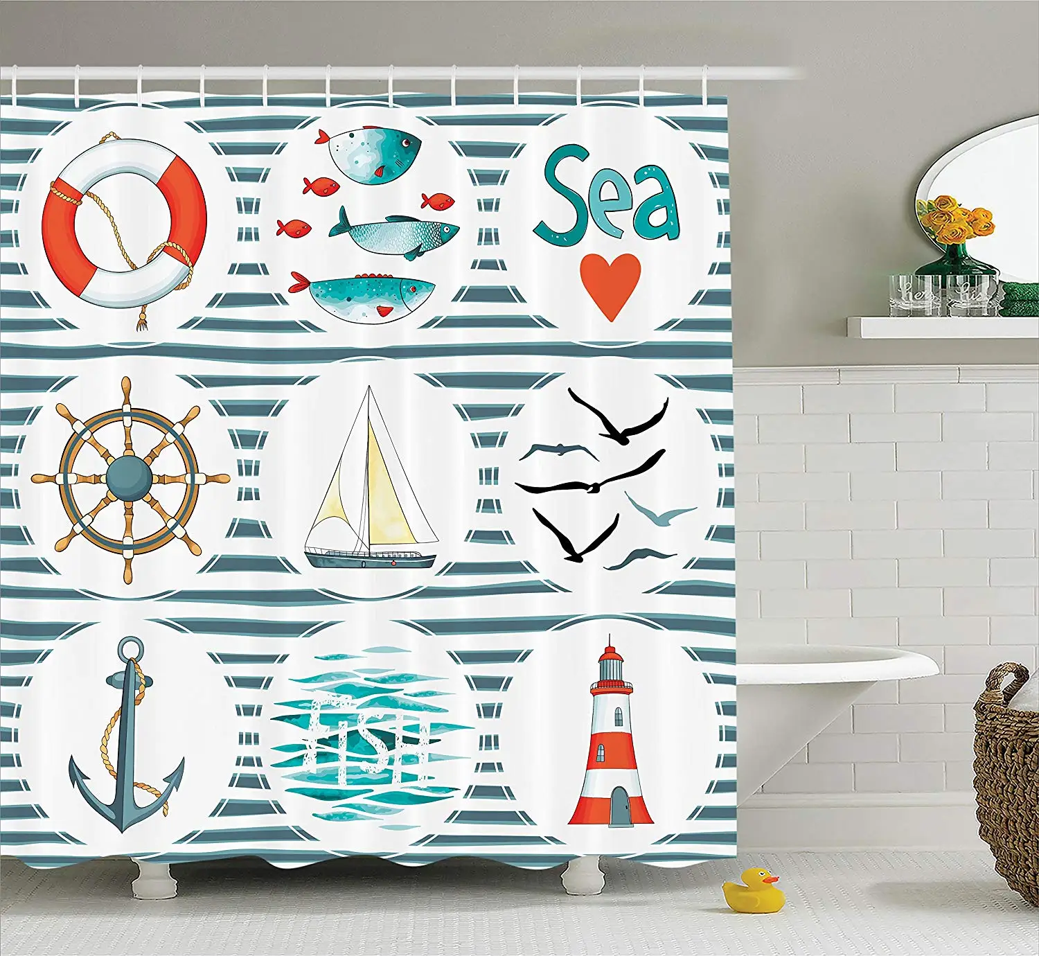 Набор штор для душа с морским декором морской набор рыбами спасательный буй