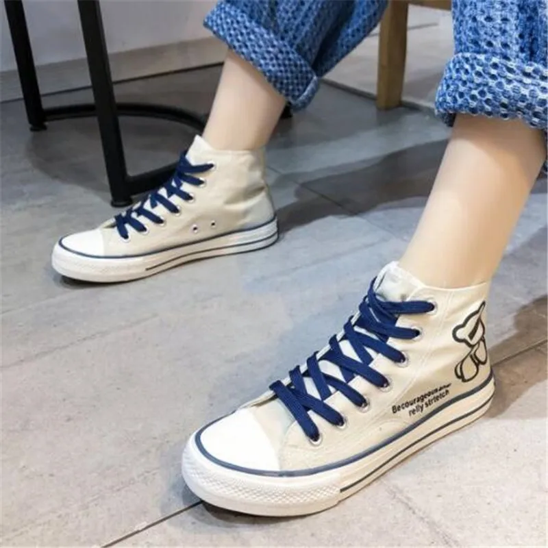 

2021spring Canvas Fashion High Top Sneakers Flat Shoes Women's Shoes Casual Shoes Round Head Comfortable Women Shoes