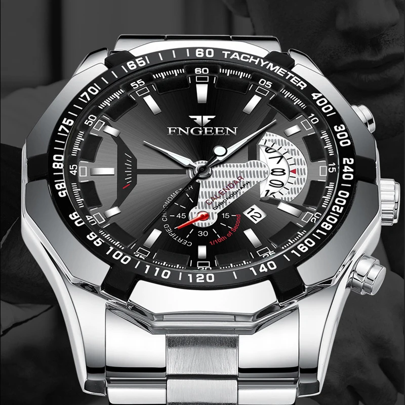 Часы FNGEEN мужские Кварцевые водонепроницаемые люксовые модные с браслетом из