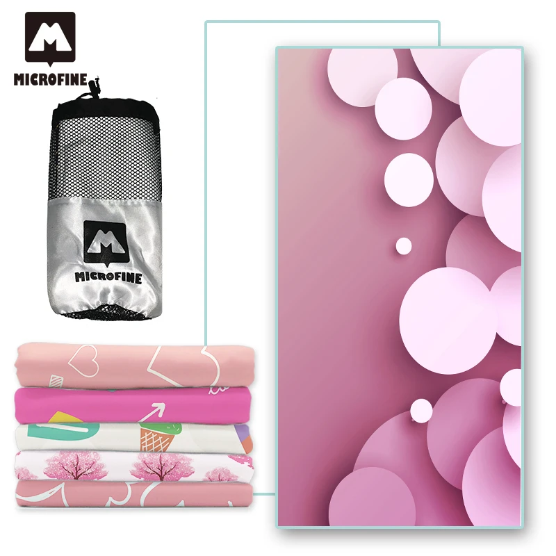 Пляжное полотенце Microfine розовое из микрофибры для спорта путешествий