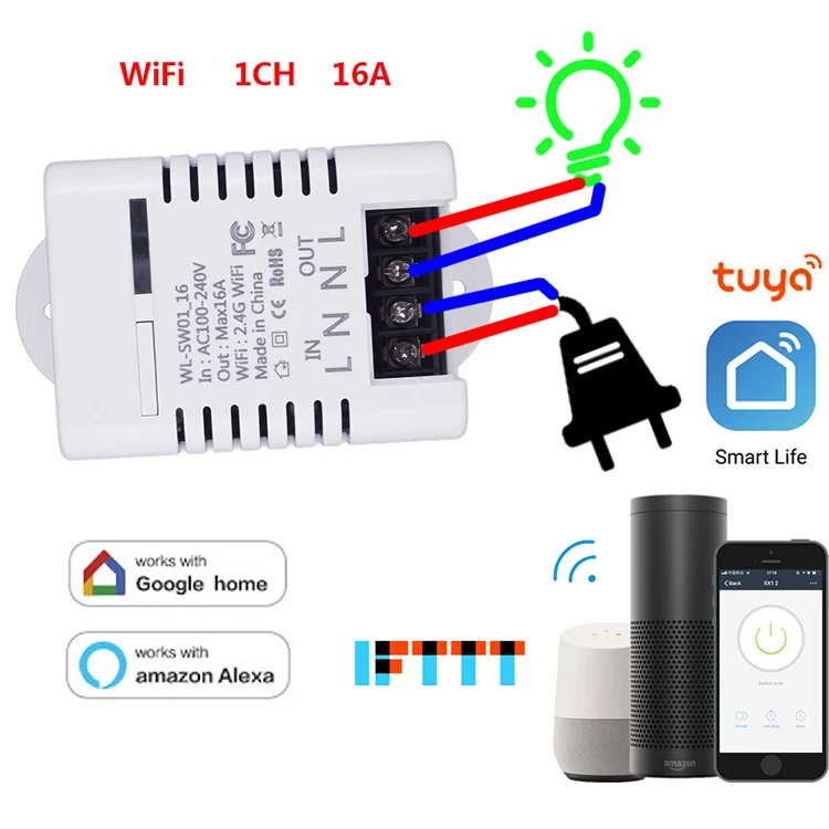 

Умный переключатель с голосовым управлением Google/Alexa Tuya, 16 А