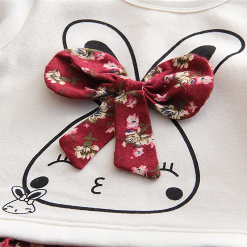 Girls Dresses 2021 Spring Autumn Long Sleeve Baby Girl Cute Rabbit Floral Bow Velvet Stitching Dress Clothes For 2-6 Years | Детская