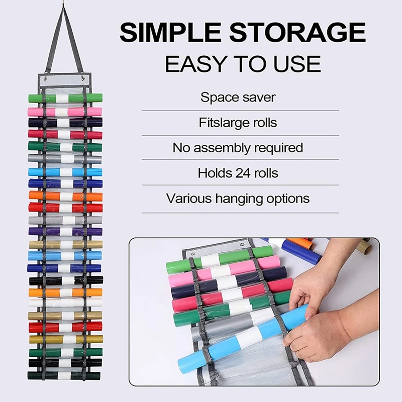 Vinyl Storage Organizer 24 Holes Roll Holder Hanging Craft Gift Wrap for Room Closet Door | Дом и сад