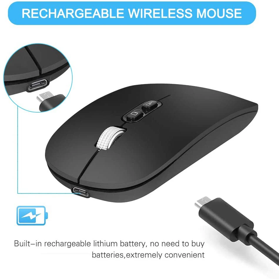 wireless bluetooth mouse slim dual modebluetooth5 0 2 4g wireless rechargeable wireless mice 3 adjustable dpi for laptop mac free global shipping