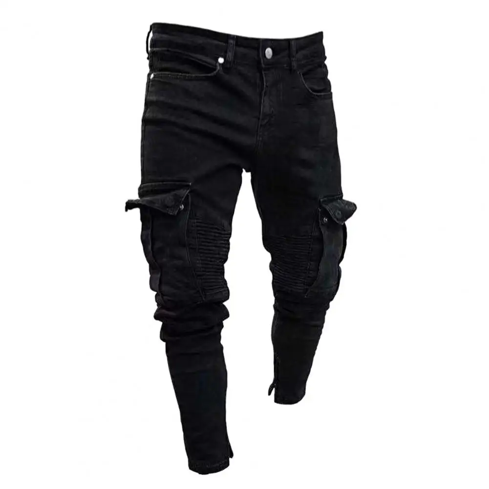 Dropshipping!! New Men Jeans Biker Pants Ripped Denim Skinny Male Trousers for Men