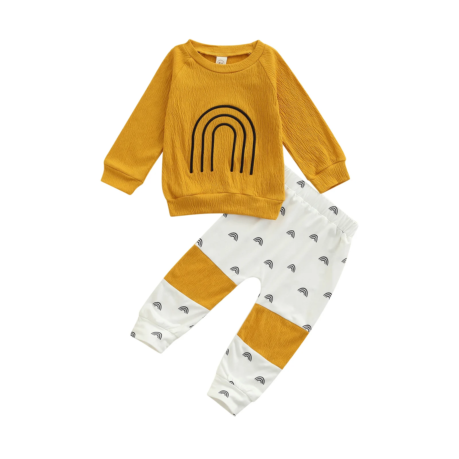 

Infant Baby Girls Leisure Clothes Set, Long Sleeve O-neck Tops with Rainbow Patterns+Elastic Waist Trousers