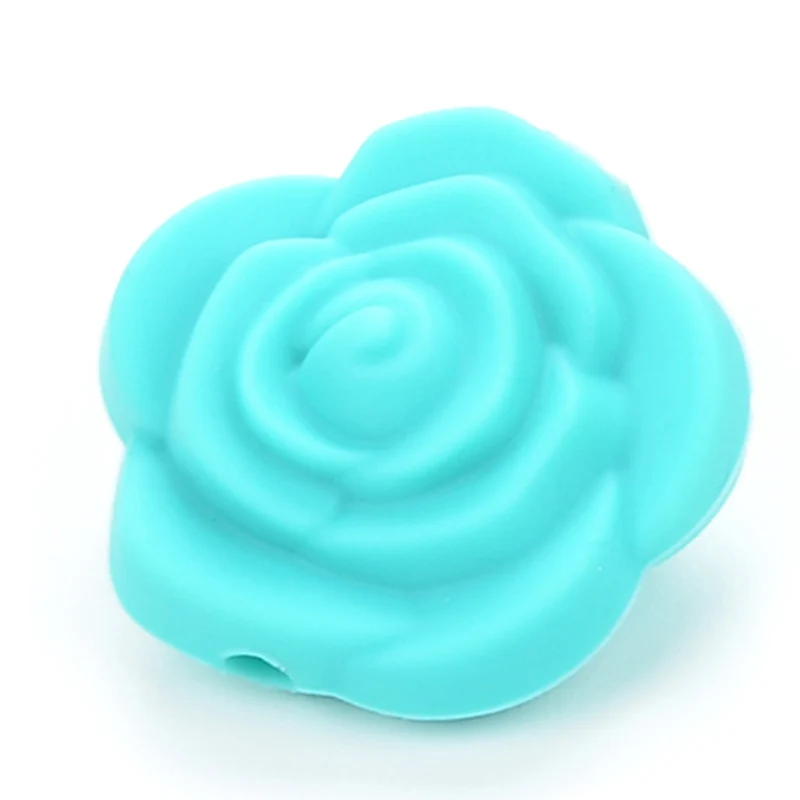 turquoise LOFCA, 50 шт в наборе, двойной уход за кожей лица силиконовые в форме цветка бусины Роза прорезывания зубов очаровательный Прорезыватель для зубов, жевательная резиновая горячая Распродажа Цепочки и ожерелья мягкая жевательная игрушка в подарок - Цвет: turquoise