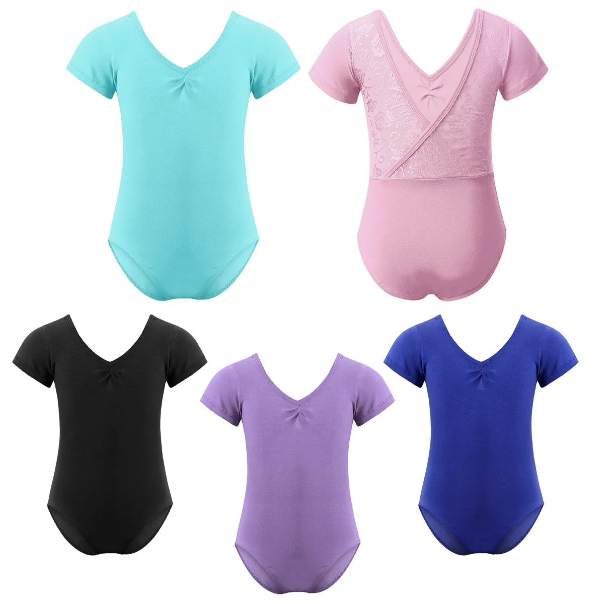 Балетный гимнастический купальник с коротким рукавом v-образным вырезом и