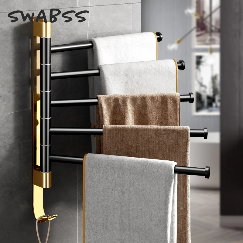 

Silver Towel Hanger Rotatable Multi-Layer Towel Storage Rack Punch-Free Stainless Steel Towel Bar Bathroom Hardware Accessories