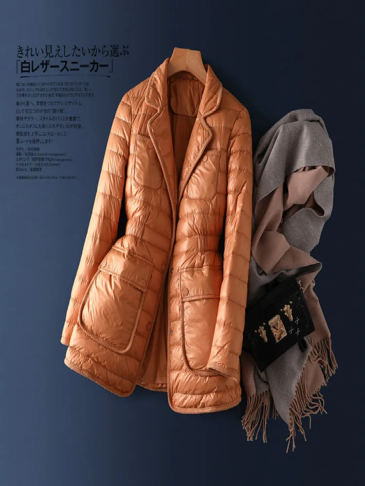 

Thin Covered Button Jacket Women Slim Womens Coat Solid 90% White Duck Down Abrigo Largo Mujer Invierno 2021