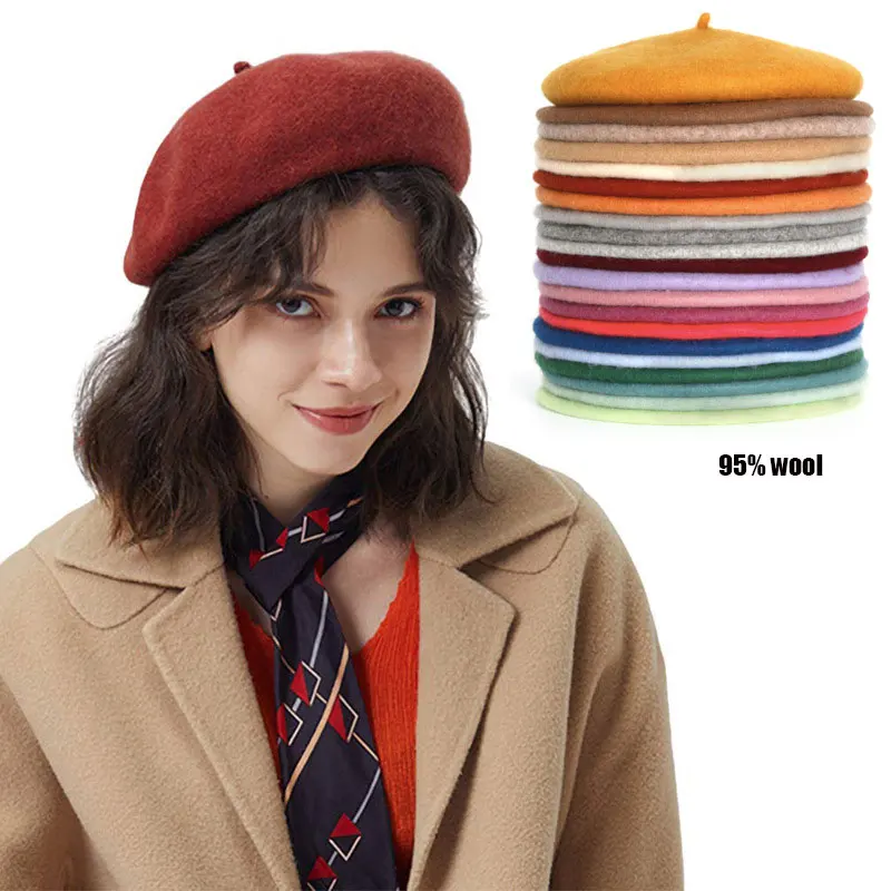 

2022 95% Wool French Beret Hat Boina caps Berets Boinas Para Mujer Feminina Chapeau Femme Hats for Women Casquette Gorras Cap