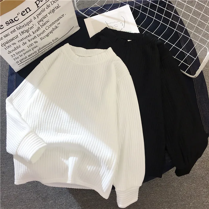 Sweater Women 2019 Autumn Winter New Solid Color Base Long Sleeve O Neck Fashion Loose Harajuku Slim Female Tops | Женская одежда