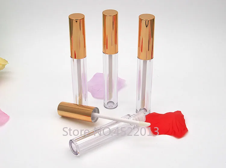 Косметическая прозрачная туба для блеска губ с золотой крышкой пластиковый