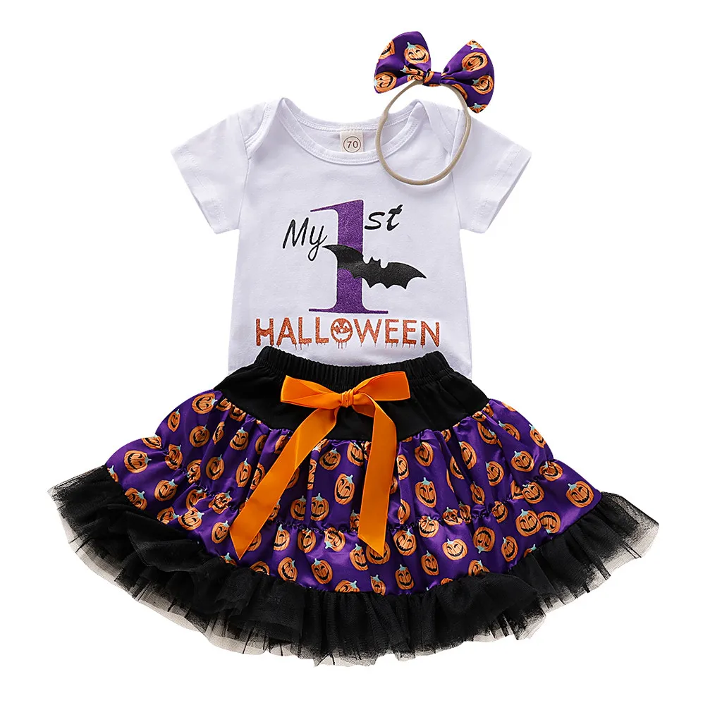 Детская одежда для маленьких девочек костюм тыквы с надписью My First halloen +