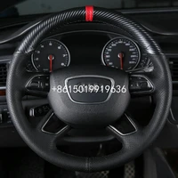 hand sewing top black leather carbon fiber car steering wheel cover for audi q7 q5 a6