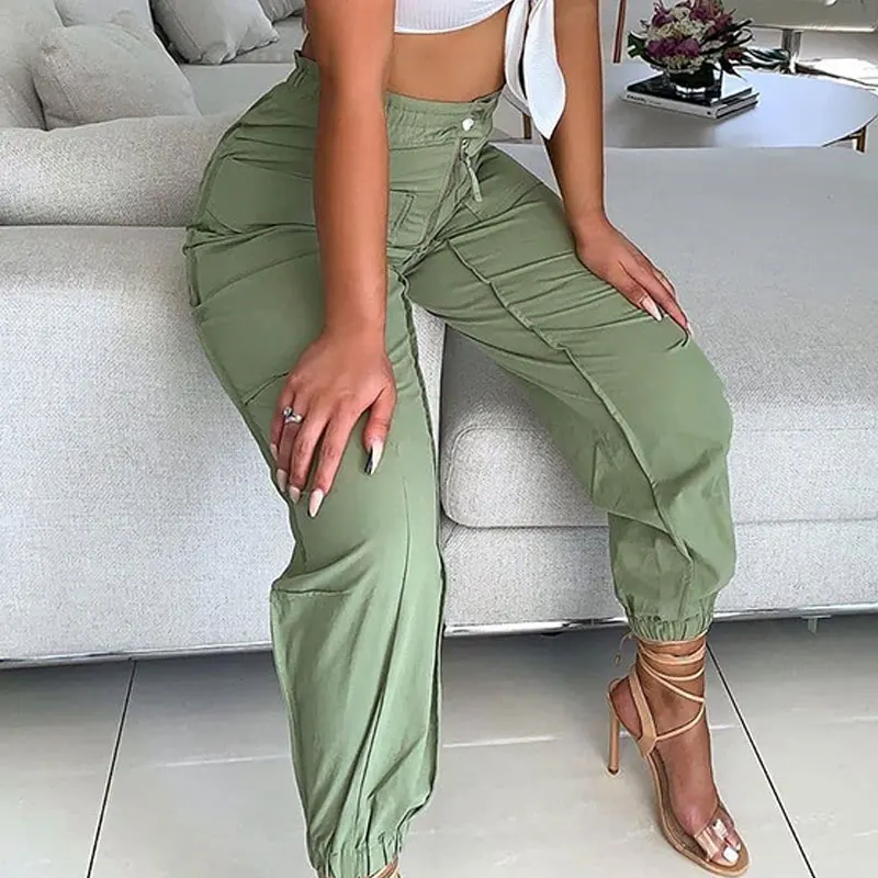 

Spring/Summer 2021 casual women's solid color overalls, high waist zipper button pocket design, pleated detail harem pants