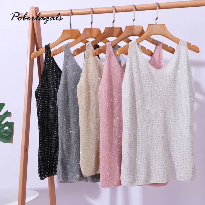 Топ женский трикотажный в Корейском стиле блестящий топ с люрексом майка без