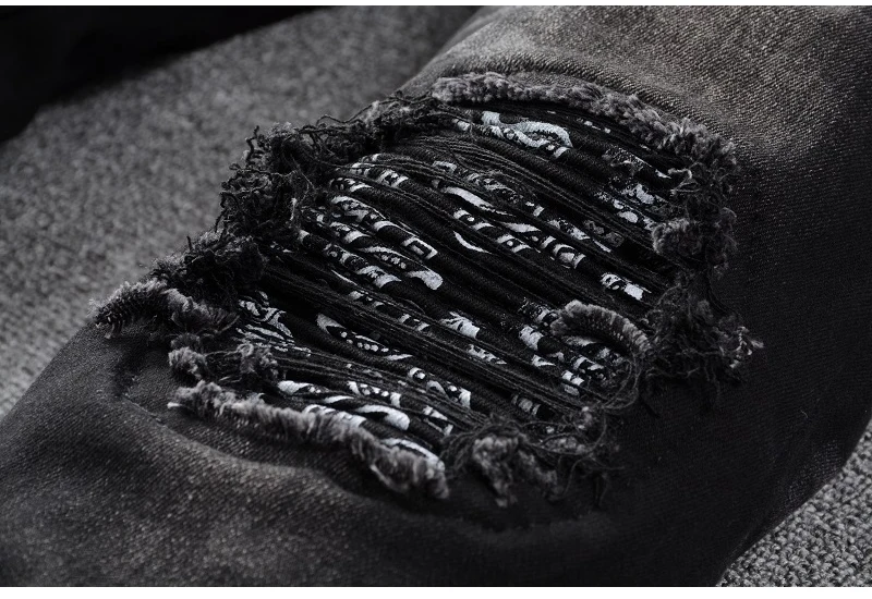 Мужские рваные джинсовые брюки в стиле пэчворк с принтом Пейсли|Мужские джинсы| |