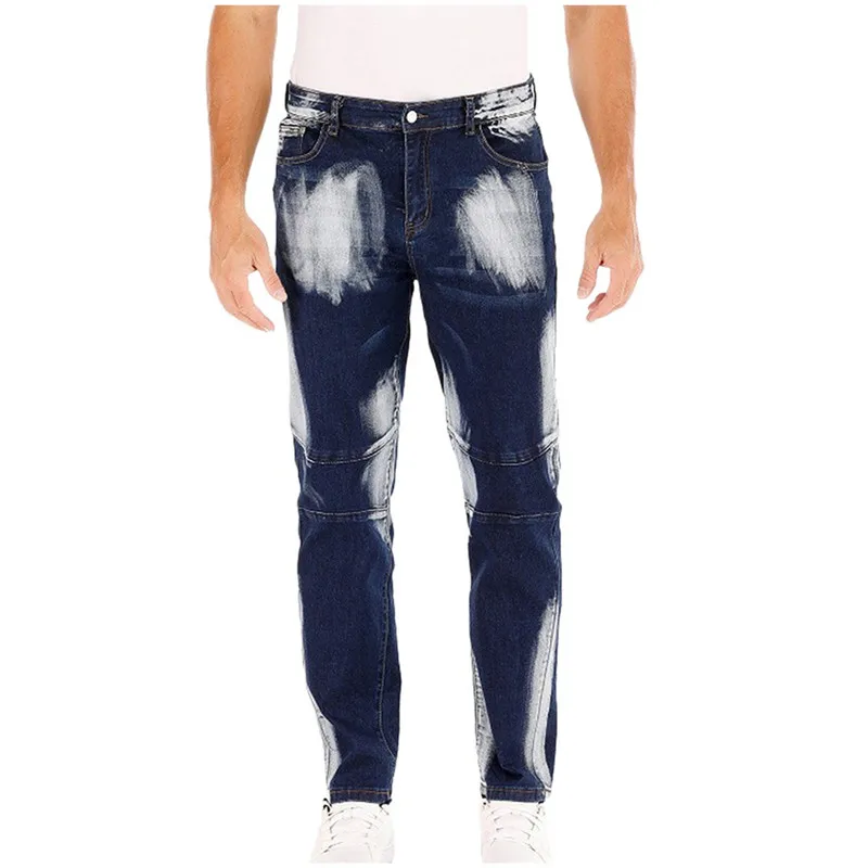 Мужские брюки индивидуальные рваные облегающие на молнии стрейчевые джинсовые