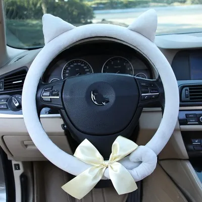 Серый Чехол на руль hello kitty Автомобильные аксессуары короткий плюшевый теплый зимний чехол на руль для женщин ручка - Название цвета: Серый