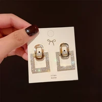 2021 new rhinestone hoop earrings female light luxury temperament alloy earrings fashion golden earrings for women cute party