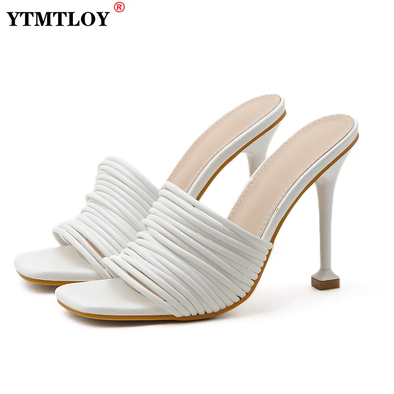 

Square toe Womens Slipper shoes Summer Mules Sandals Multi knot Sexy high heel Slides Ladies Rome shoes Women Slippers
