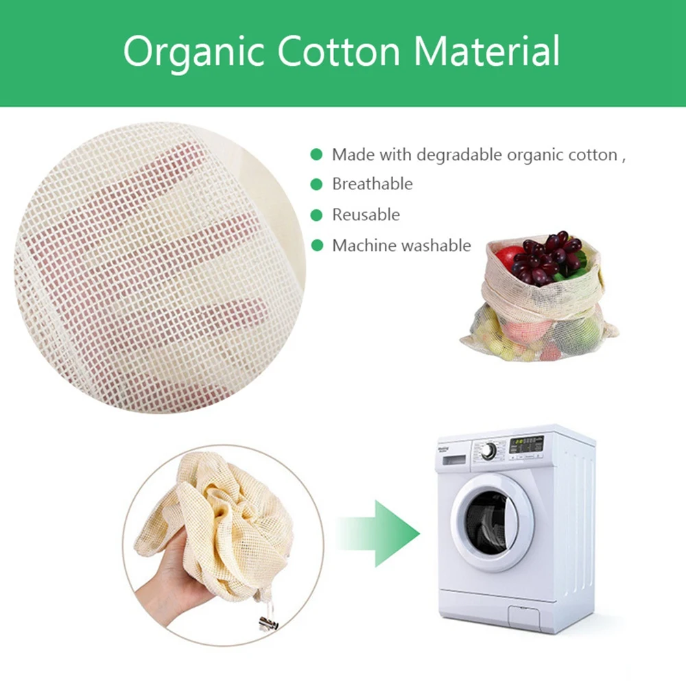 Многоразовые продуктовые сумки 15 шт. 12 моющиеся сетчатые мешки из органического
