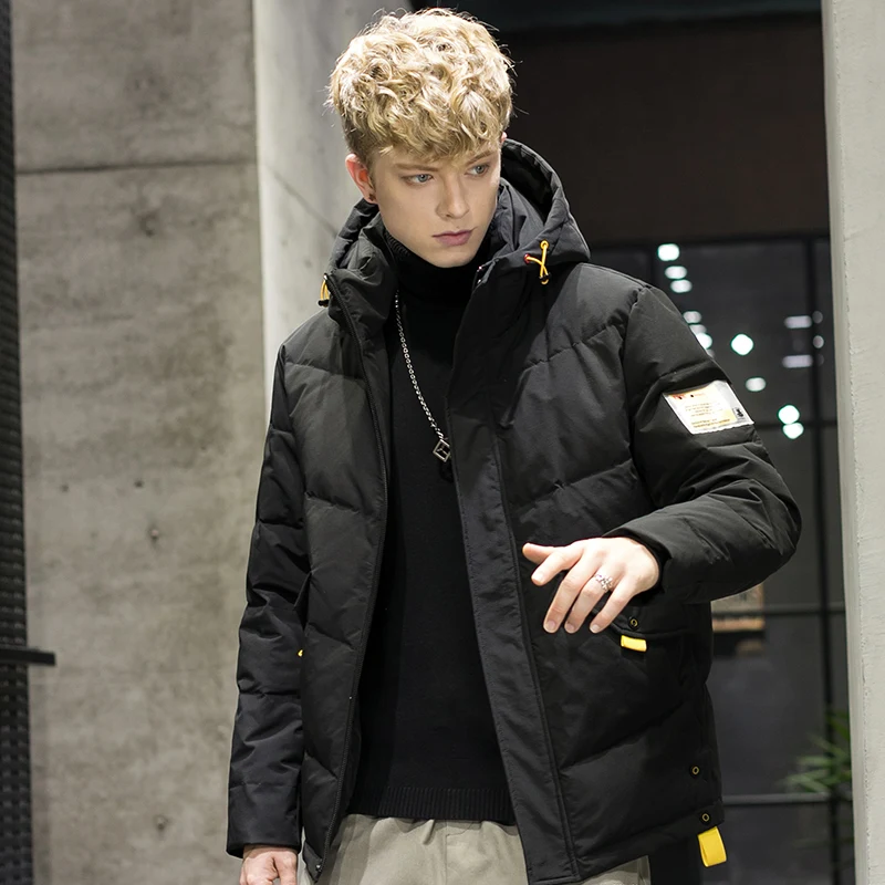 Covrlge Trendy Hooded Men's White Duck Down Jacket Stand Collar Embroidered Down Jacket Men Winter Warm Causal Coat US MWY034