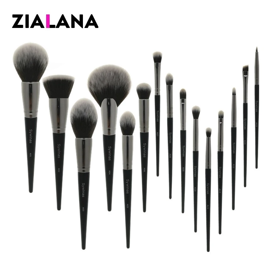Набор кистей для макияжа 15 шт. высокое качество черный цвет натуральные