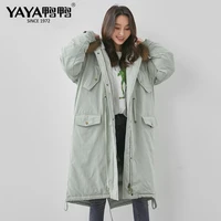 yaya 2020 new winter womens 90 duck down jacket real raccoon fur collar hooded down coat over the knee length warm outerwear