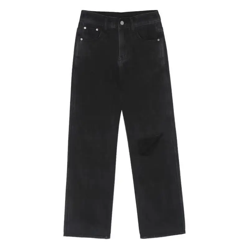 

Women Denim Trousers Spring Autumn Black Hole Streetwear High Waist Korean Hip-Hop Style Wide Leg Pants Woman Washed Trousers