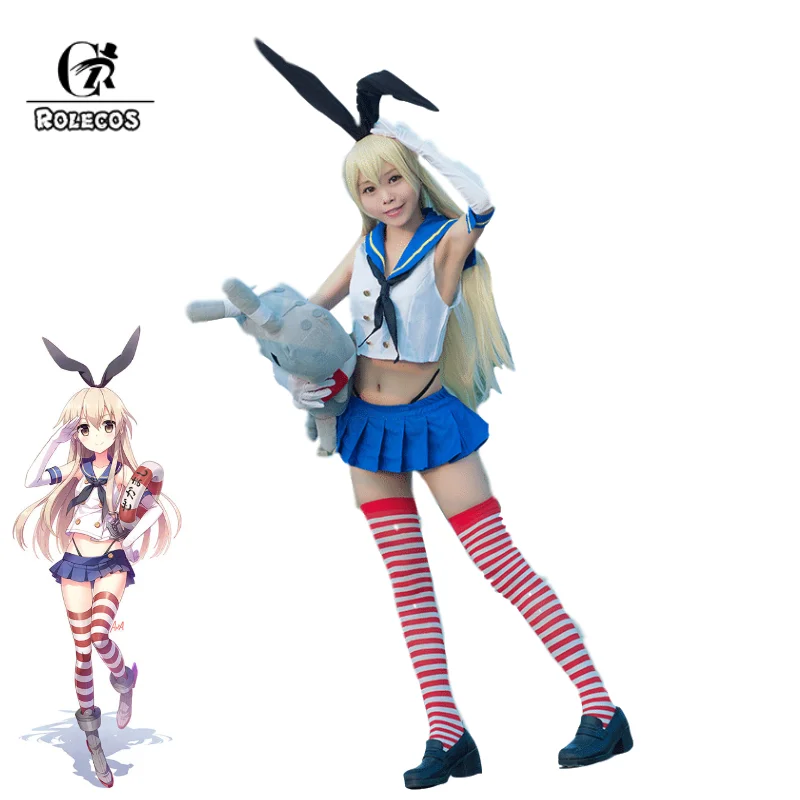 

ROLECOS Game Kantai Collection Cosplay Shimakaze Costume Cosplay Sexy Blue Outfit Skirt Costume Cosplay Women Suit With Sock