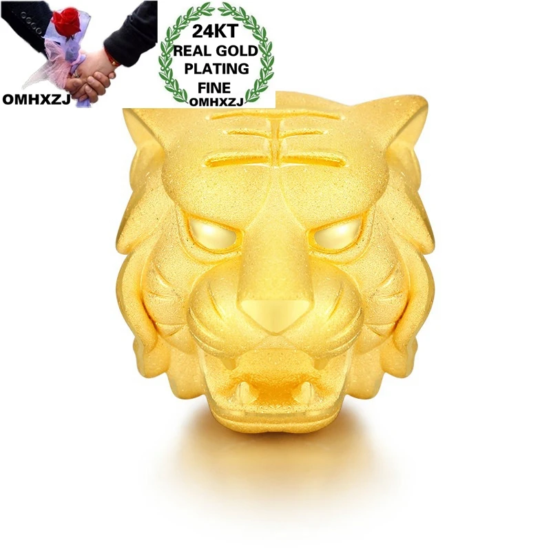 

OMHXZJ Wholesale CA357 European Fashion Fine Woman Man Party Birthday Wedding Gift Tiger Head Beads DIY 24KT Gold Pendant Charm